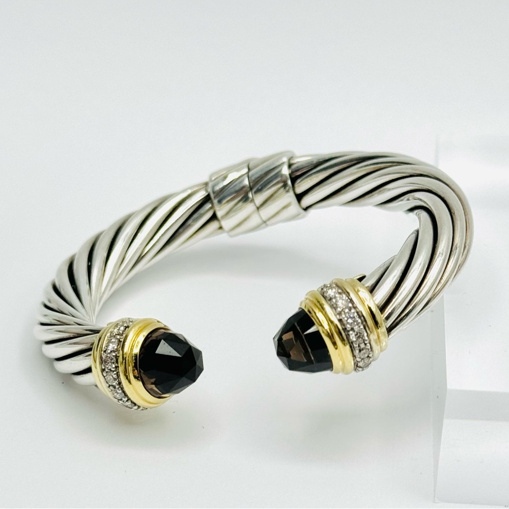 David Yurman 10mm Smoky Quartz  Diamond  Bracelet With Gold